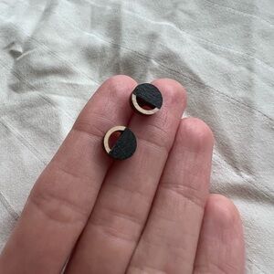 Minimalist Black and Gold Circle Stud Earrings - Women Jewelry